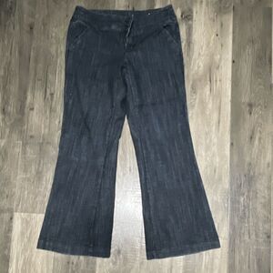 Maurices Women's Flared Jeans Dark Blue Dark Wash Denim Button Zip Solid 7/8 S